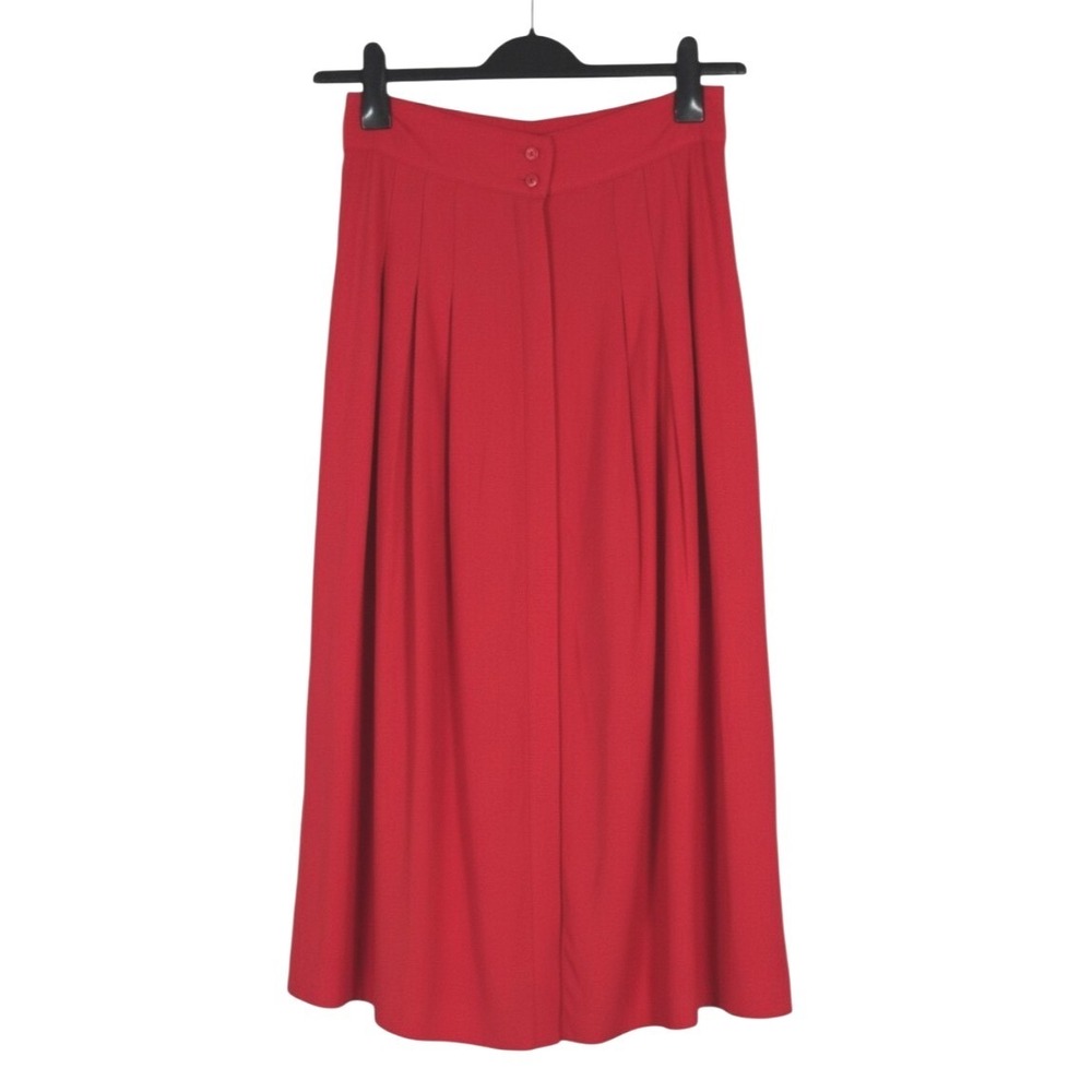 VTG 80's FRITZI Red TWILL Button-Down PLEATED Midi A-LINE SKIRT (8) 23"Waist XS